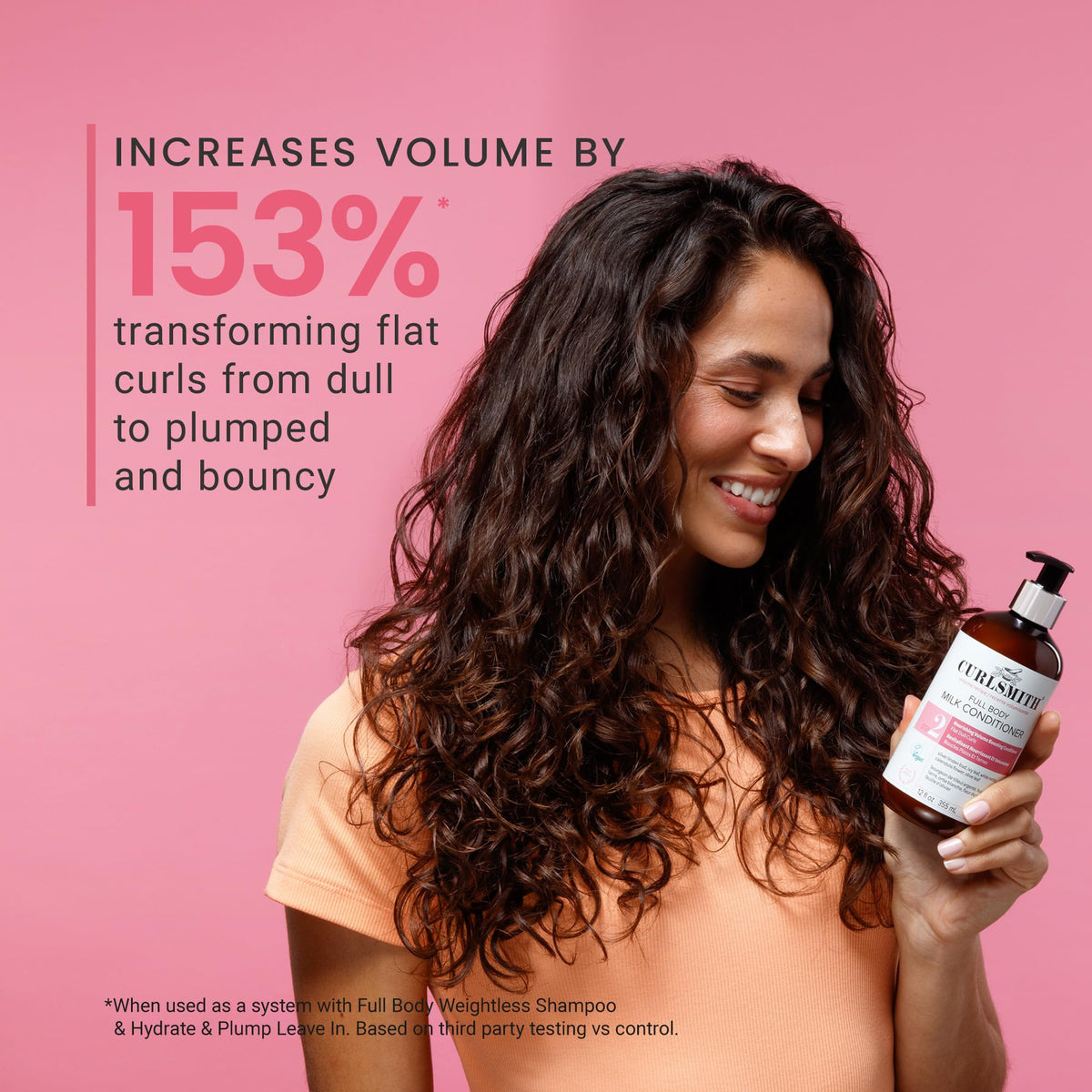 CURLSMITH conditioner applied in shower demonstrating easy rinse-out