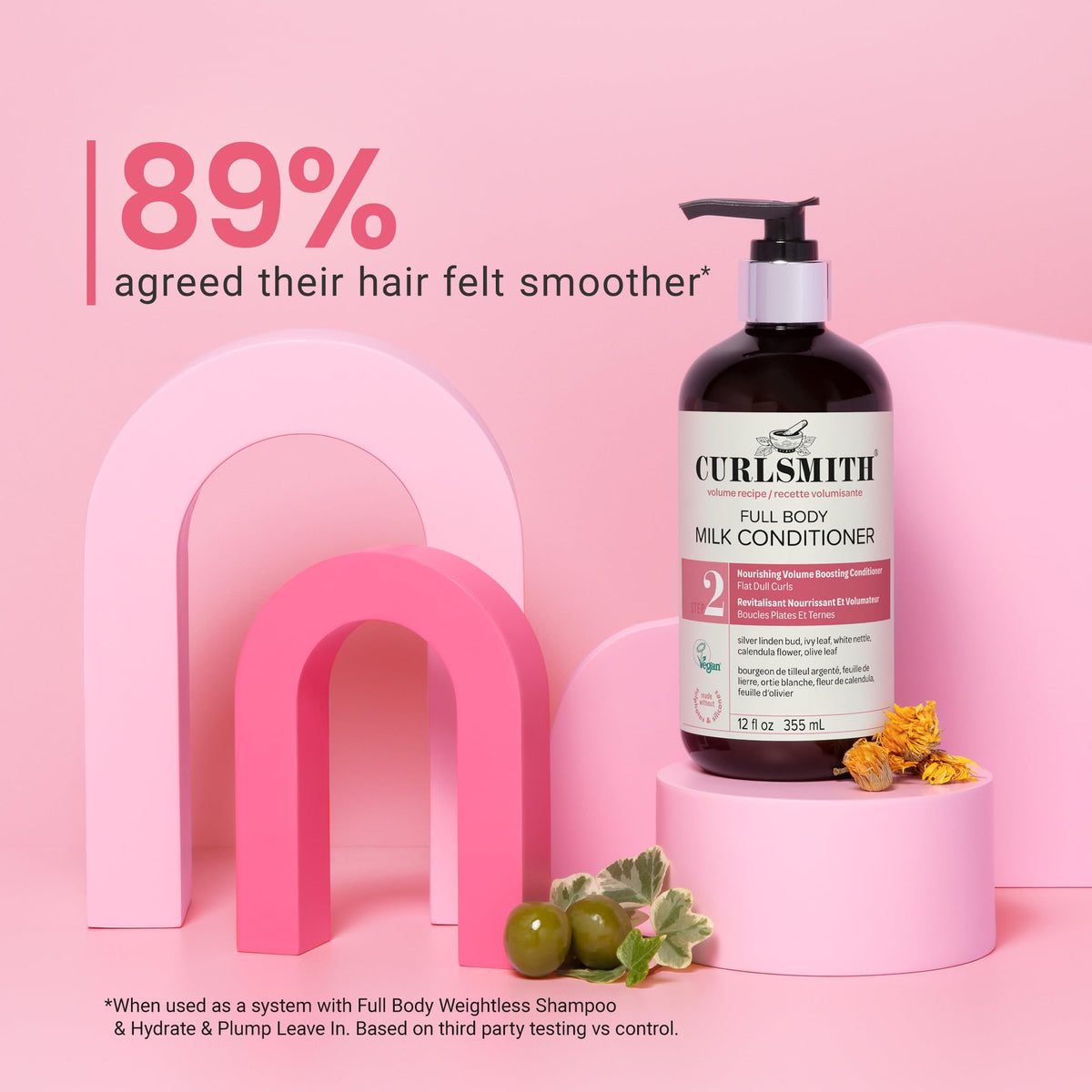 CURLSMITH bottle on bathroom shelf in lifestyle setting for daily use