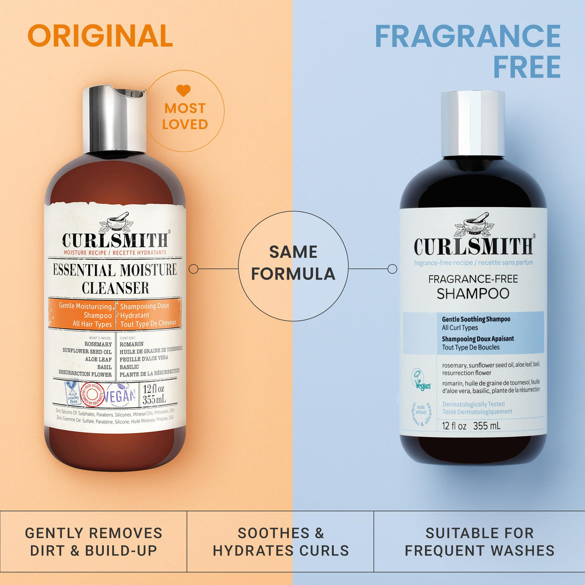 CURLSMITH before and after curls comparison showing improved moisture