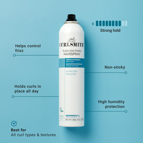 CURLSMITH fine mist close-up delivering even spray for consistent strong hold
