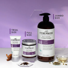 CURLSMITH label close-up highlighting ingredients and free-from benefits