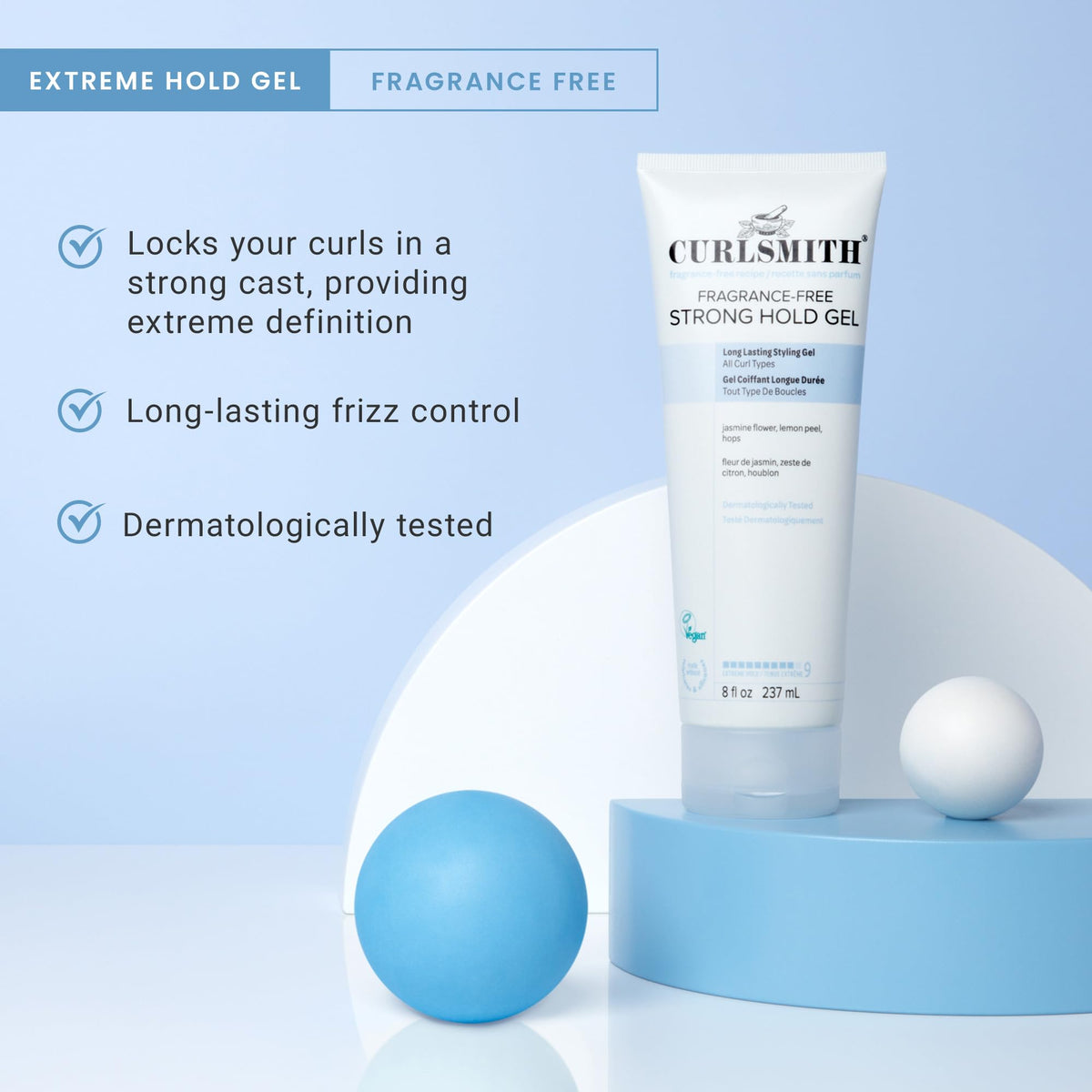 CURLSMITH label close-up listing plant-derived ingredients for transparency