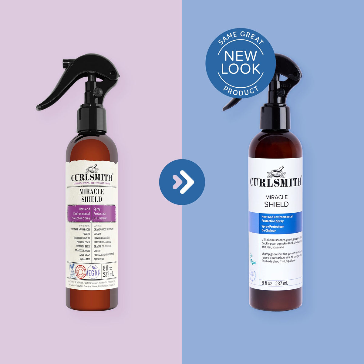CURLSMITH before and after curls illustrating improved strength and shine