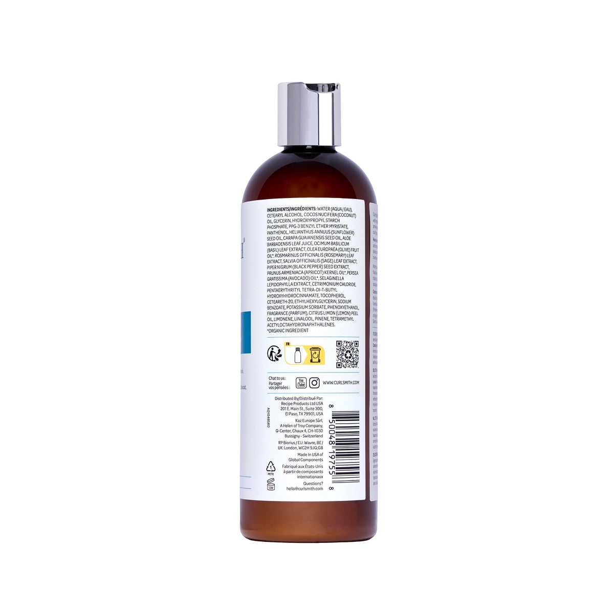 Curlsmith packaging with vegan and cruelty-free seals showing ethical benefits