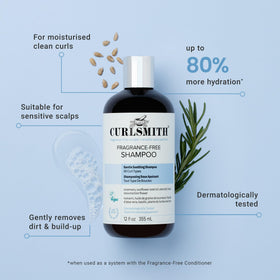 CURLSMITH pump and label close-up highlighting ingredient benefits