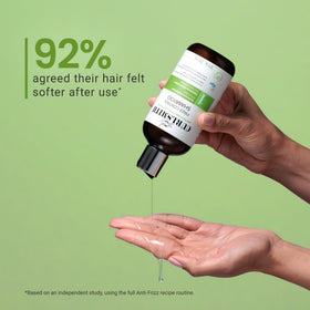 CURLSMITH bottle next to common household items showing 32 oz scale and long-lasting value