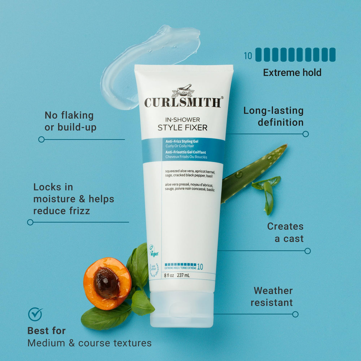 CURLSMITH label close-up highlighting ingredients and benefits