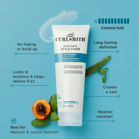 CURLSMITH label close-up highlighting ingredients and benefits