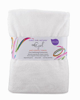 Curly Girl front packaging showing towel folded, visual of gentle hair care benefit