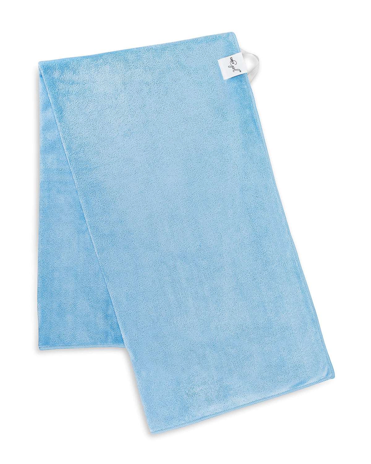 Curly Girl towel wrapped on woman demonstrating quicker drying benefit