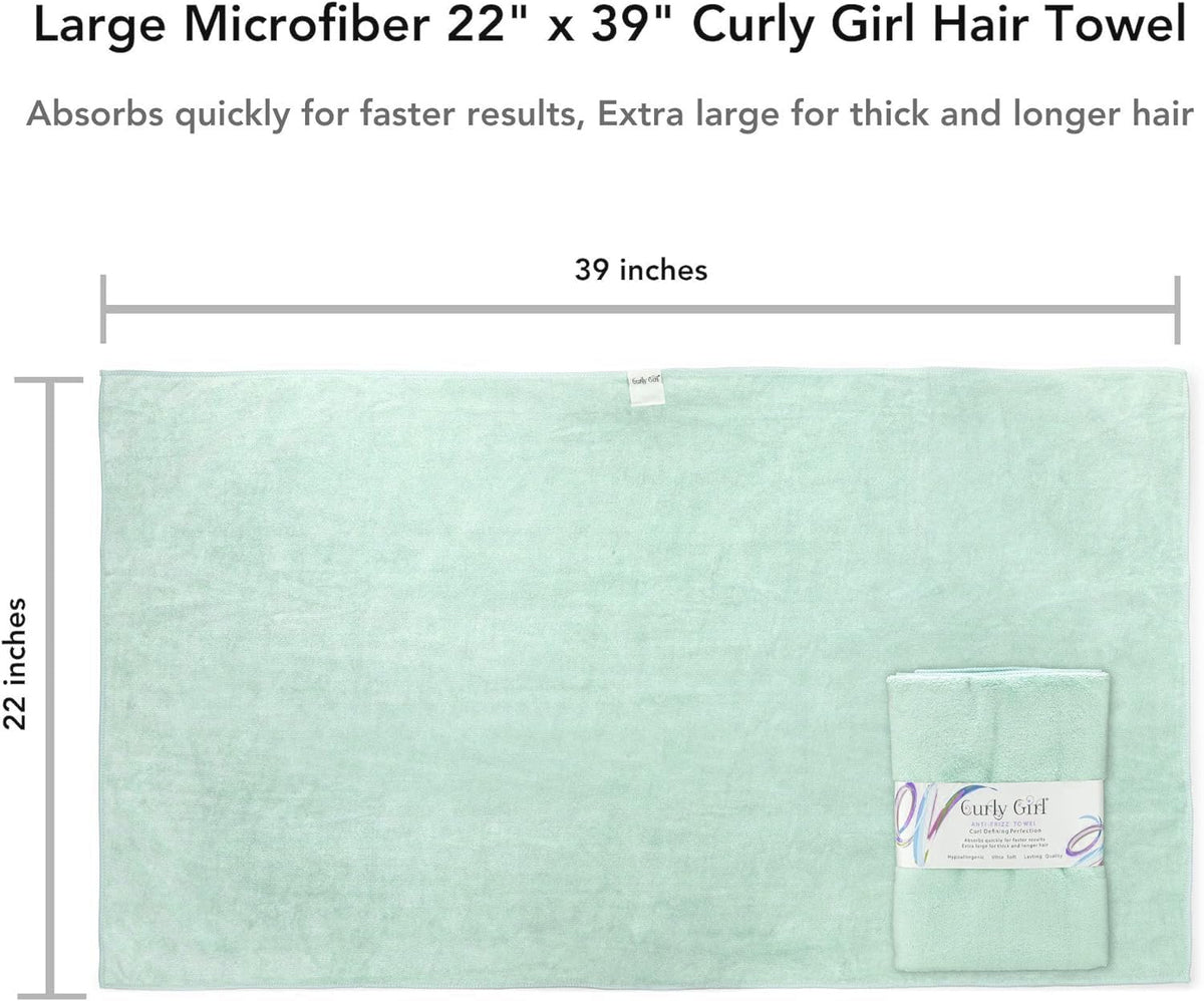 Curly Girl towel held in hand to show scale, oversized coverage benefit