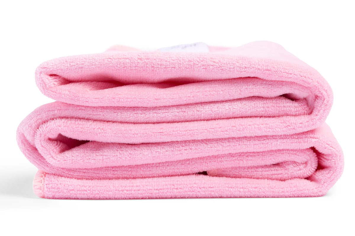 Curly Girl towel wrapped on model demonstrating frizz control