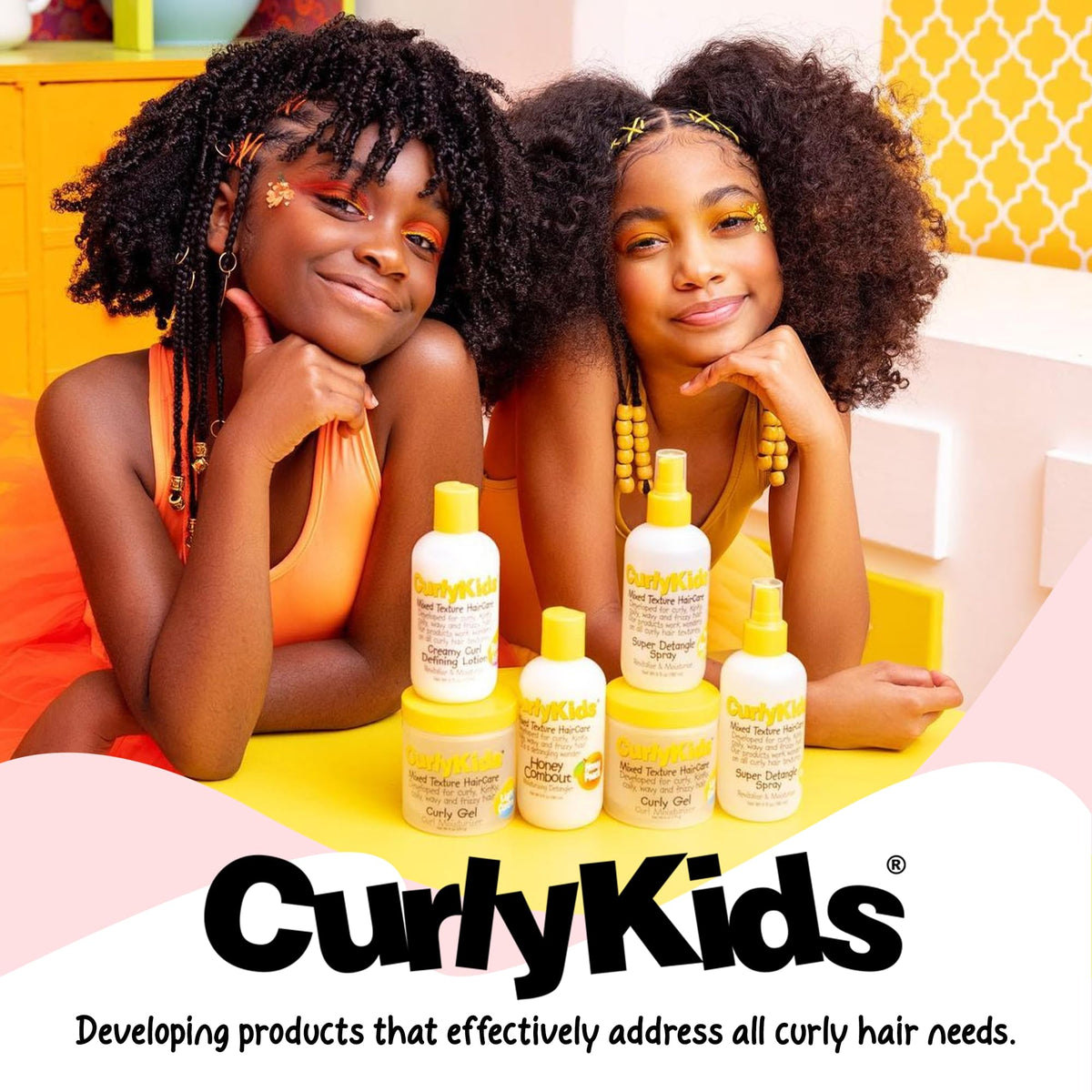 CurlyKids family styling lifestyle image showing happy, manageable curls