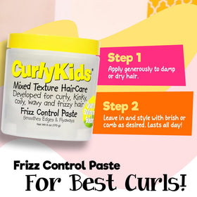CurlyKids hair close-up with no residue demonstrating soft finish
