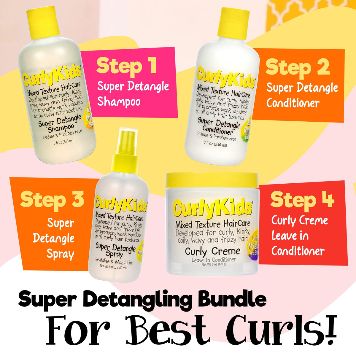 CurlyKids products staged in bathroom to show everyday family use