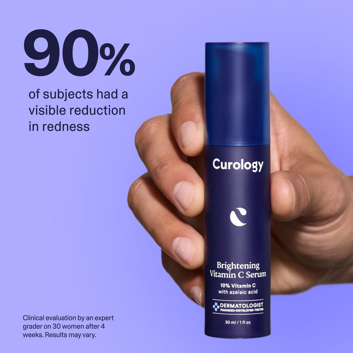 Curology bottle held in hand showing size and travel-friendly convenience