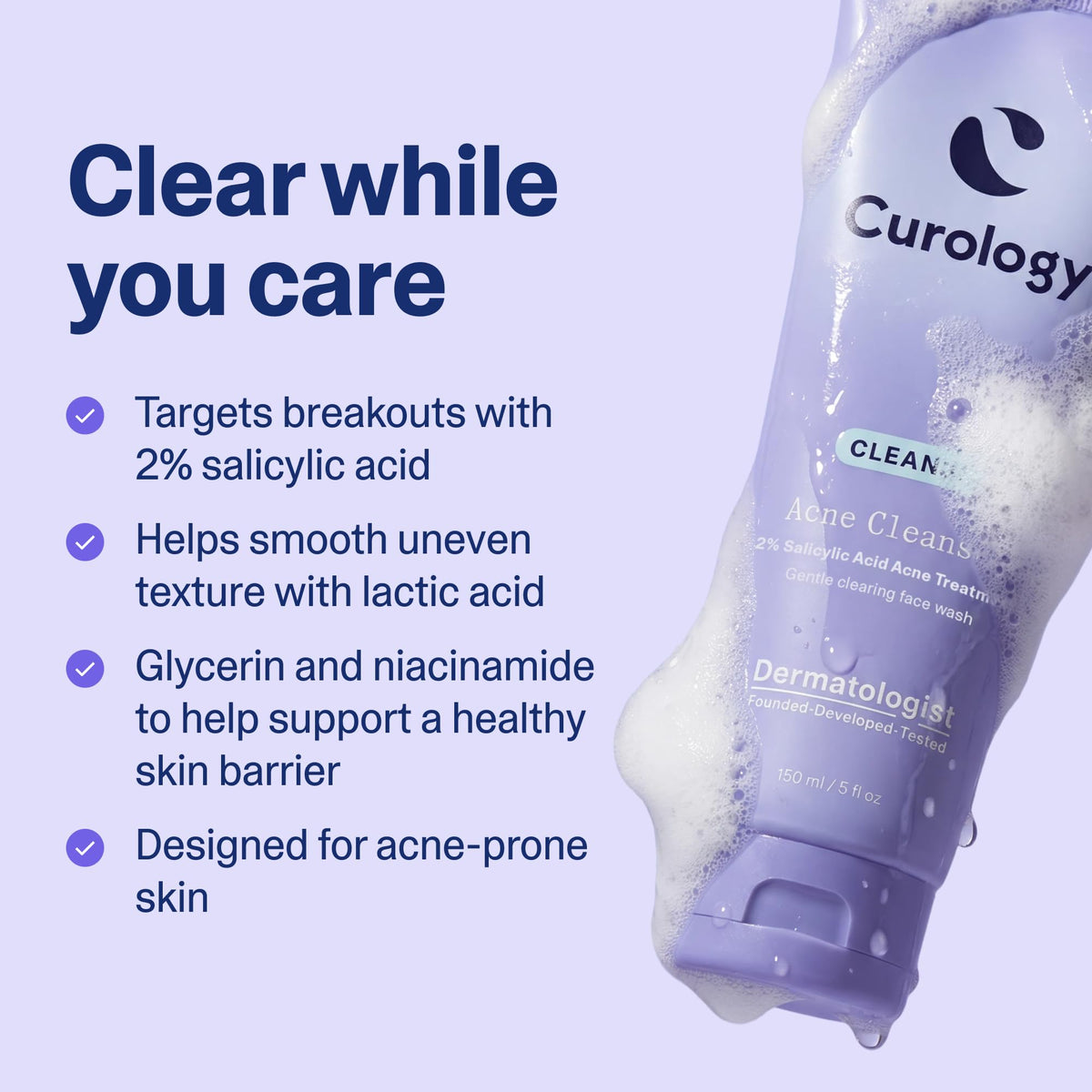 Curology ingredient label close-up showing active acids and benefits