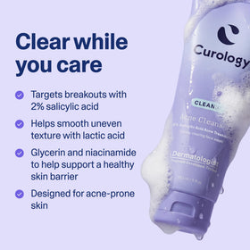 Curology ingredient label close-up showing active acids and benefits