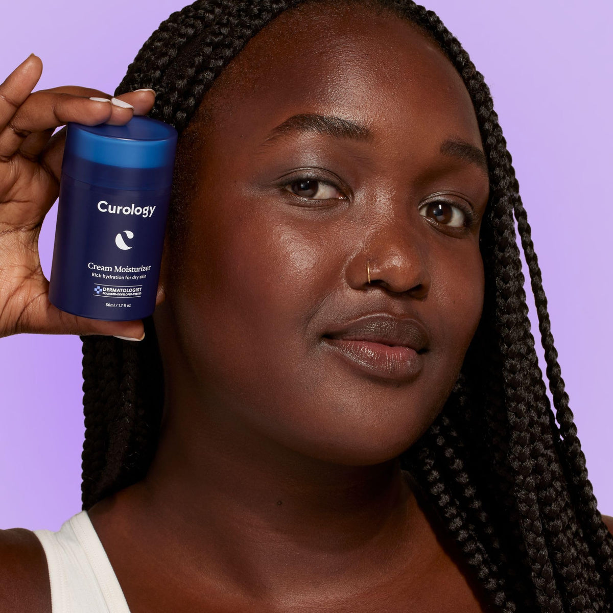 Curology cream texture close-up highlighting rich non-greasy finish and hydration