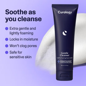 Curology gentle cleanser gel close-up demonstrating soothing, non-drying cleanse