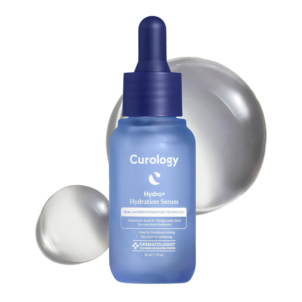 Curology front packaging showing bottle and label for hydration benefits