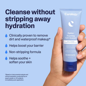 Curology foaming gel cleanser texture close-up showing gentle lift and hydration