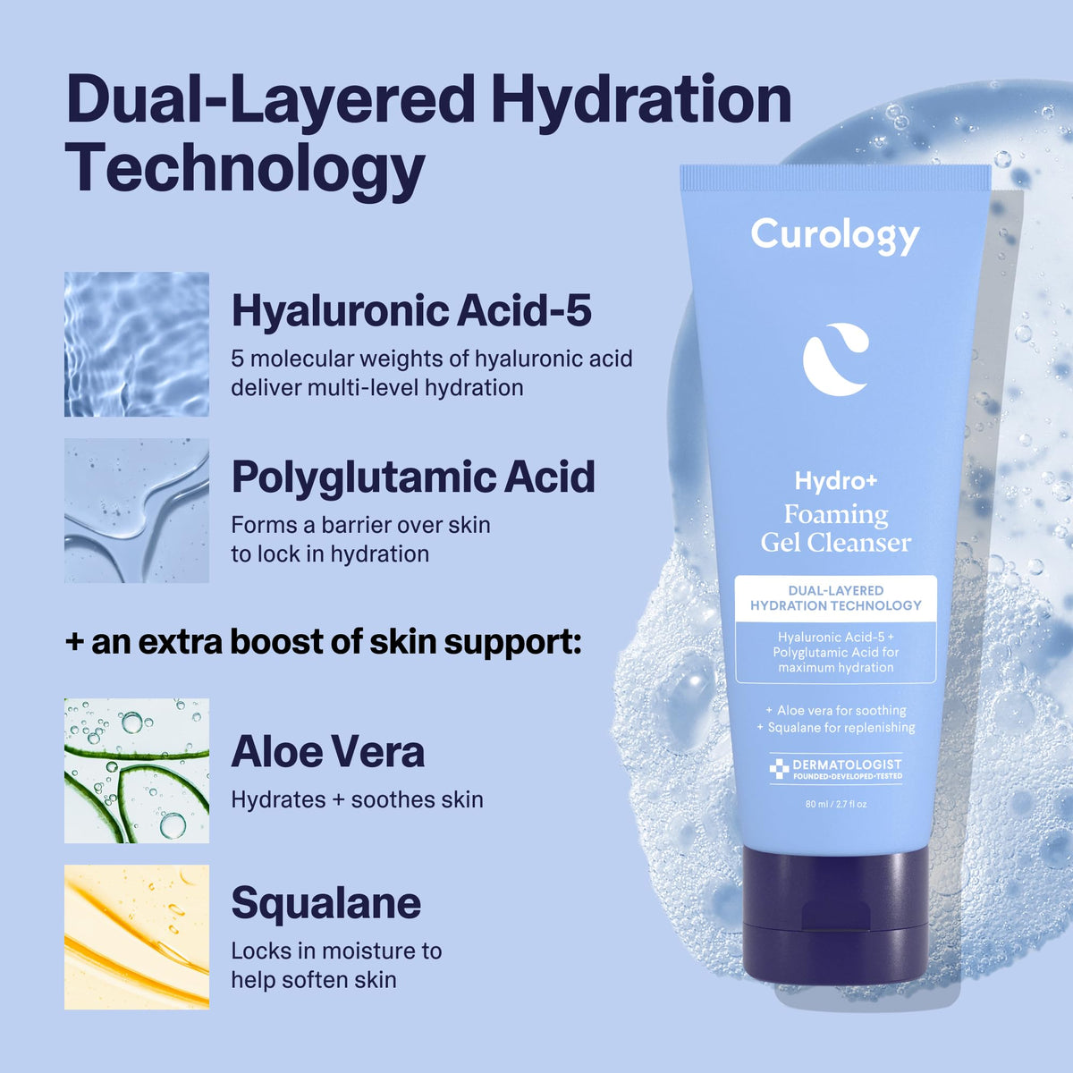 Curology gel cream moisturizer swipe demonstrating lightweight hydration and glow