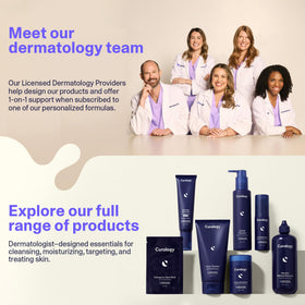 Curology routine on bathroom counter lifestyle promoting consistency