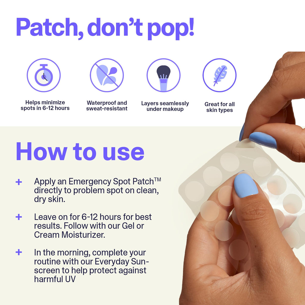 Curology emergency spot patches sheet displaying thin protection