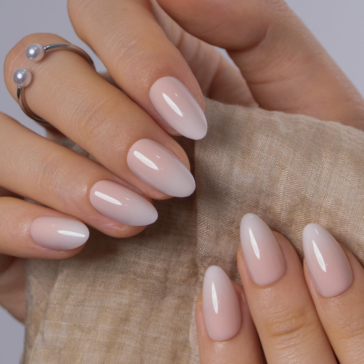 CurvLife close-up of almond short nail texture with glossy finish and natural look benefit