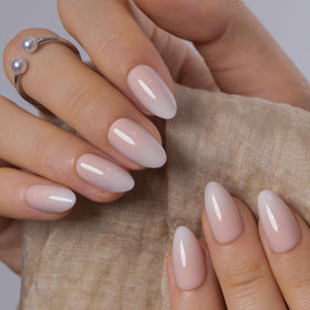 CurvLife close-up of almond short nail texture with glossy finish and natural look benefit