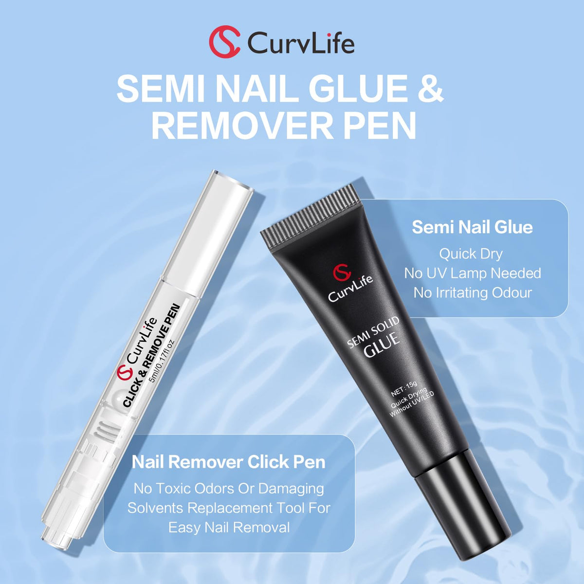CurvLife in-use press-on application demonstrating quick, no-UV bonding