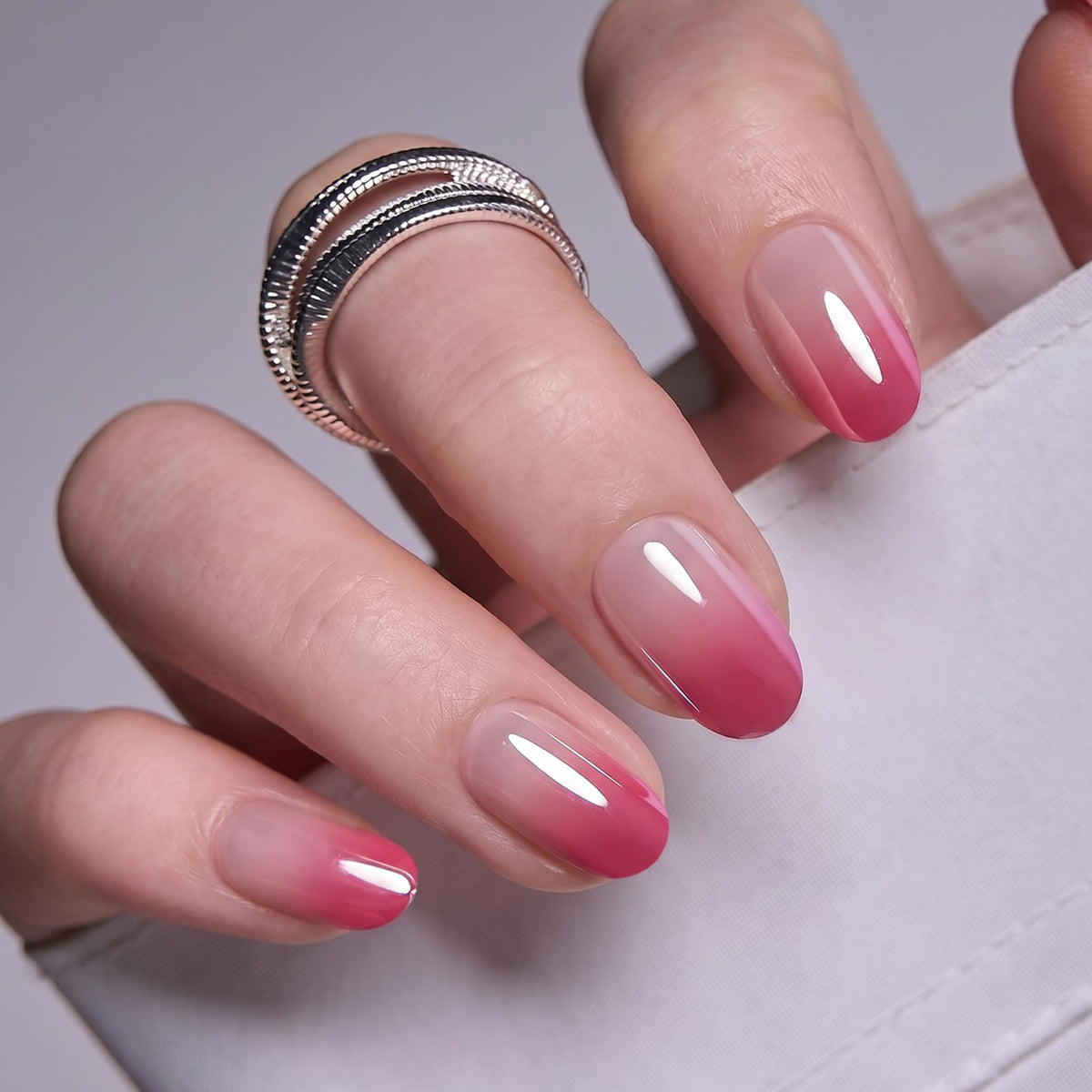 CurvLife dew blush close-up of nail surface highlighting salon-quality shine