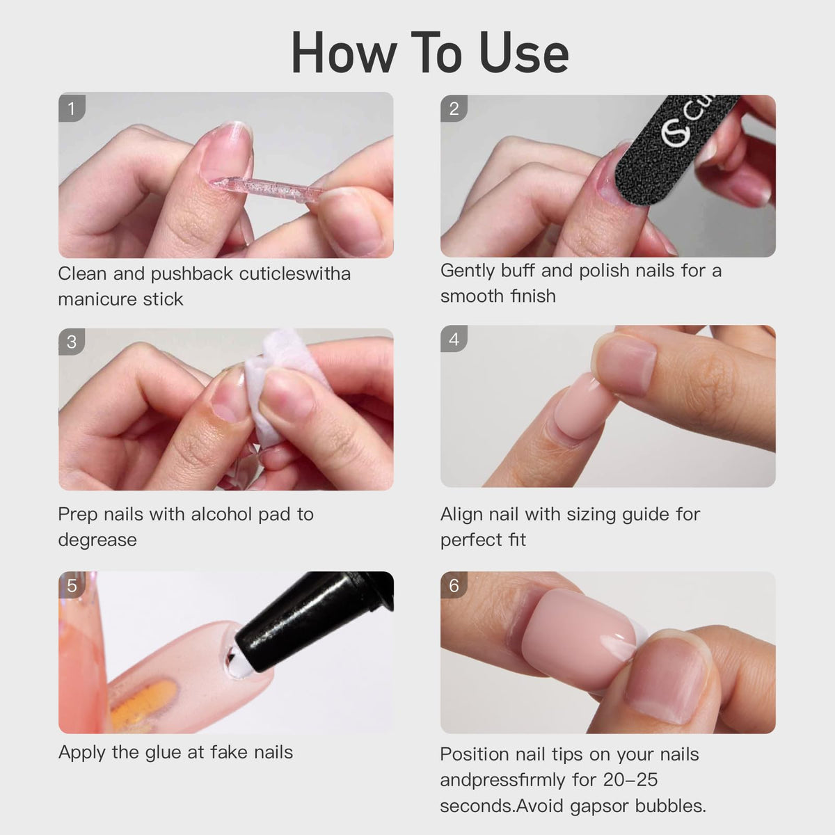 CurvLife fitted medium-size nails on hand, demonstrates natural fit and elegant appearance