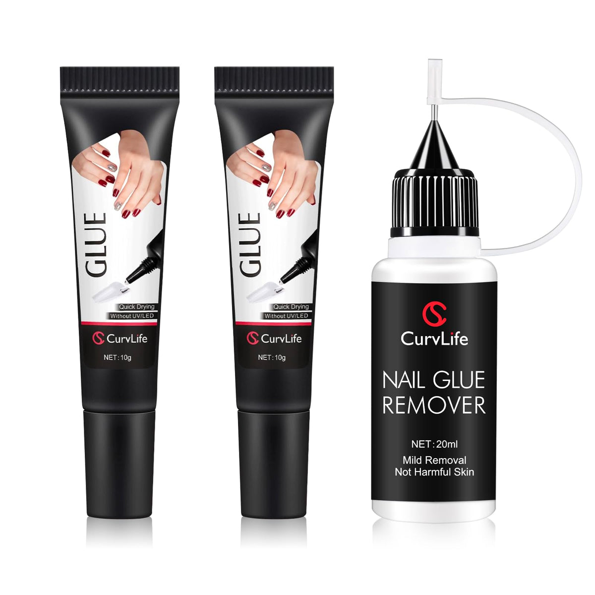 CurvLife front packaging showing kit and contents for easy nail application