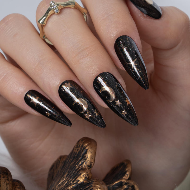 CurvLife Lunar Charm front packaging showing 30-piece kit and tools for quick salon nails