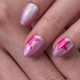 CurvLife press-on nails being applied with glue demonstrating quick at-home use