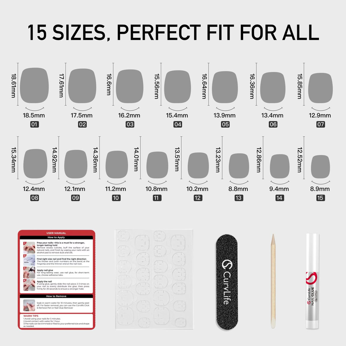 CurvLife side profile of nail curvature, highlights comfortable soft-gel flex and close fit