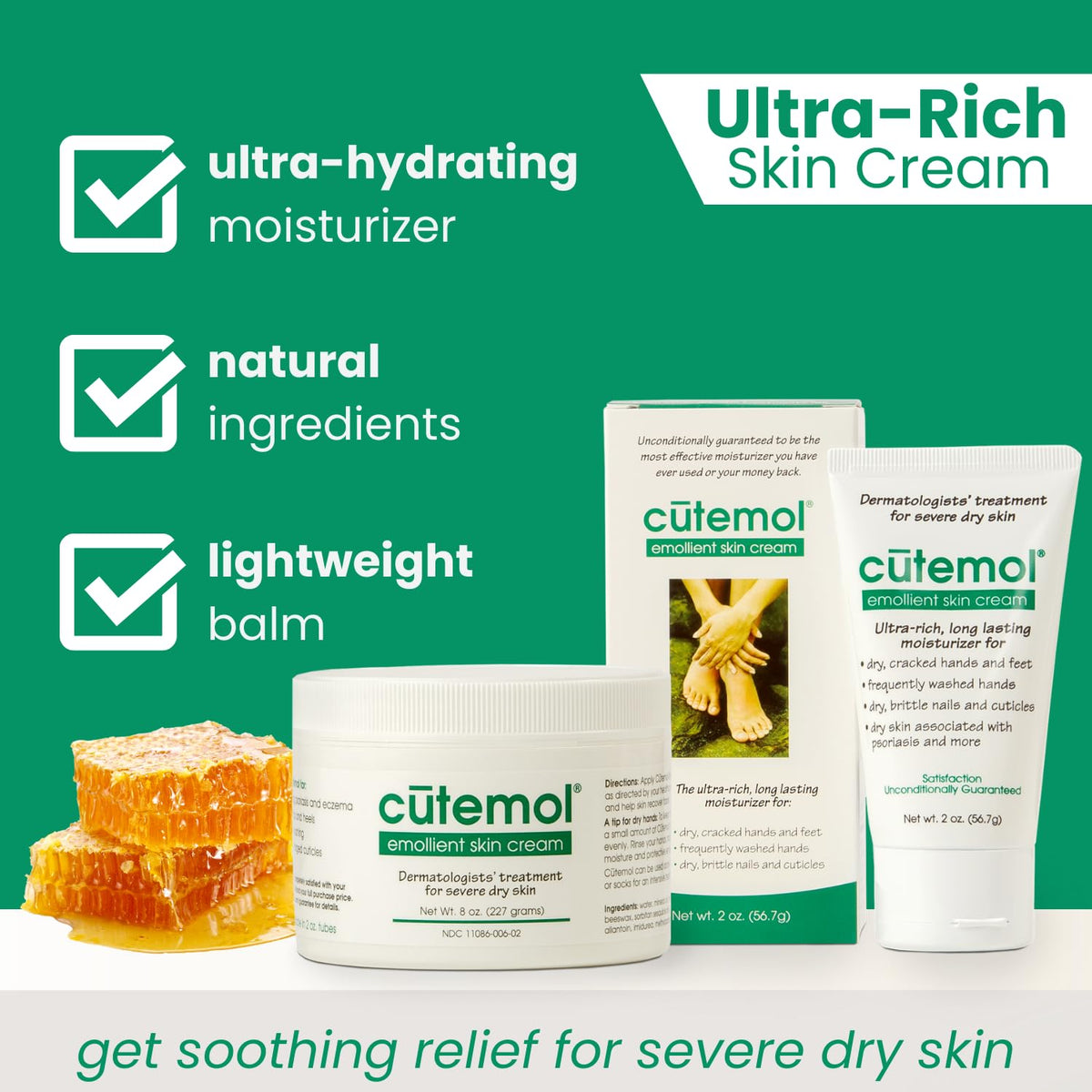 Cutemol cream texture close-up illustrating thick, non-greasy consistency and fast absorption