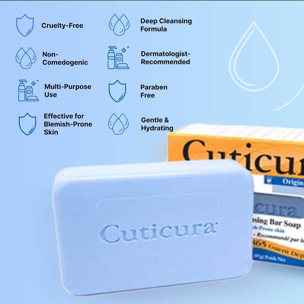 Cuticura bar lathered on hand demonstrating gentle foam for pores