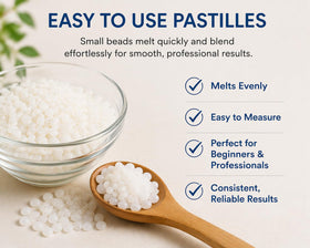 CWB Soap Co pastilles close-up highlighting smooth texture for fast melting and uniform blends