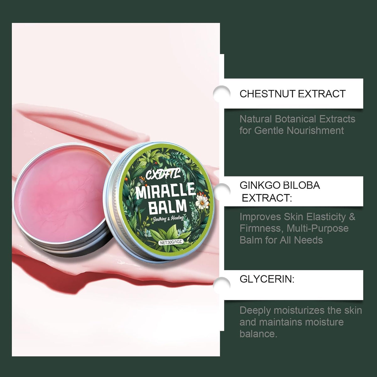 CXDFTL open jar close-up texture illustrating light, absorbent balm