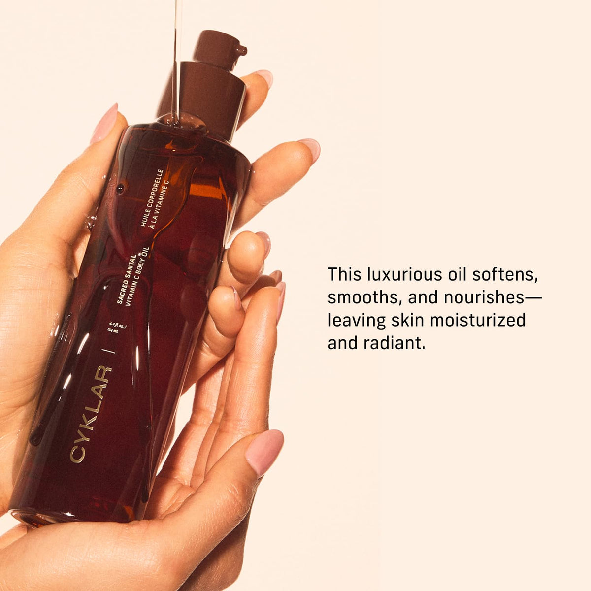 CYKLAR texture drop on skin illustrating lightweight absorption and glow