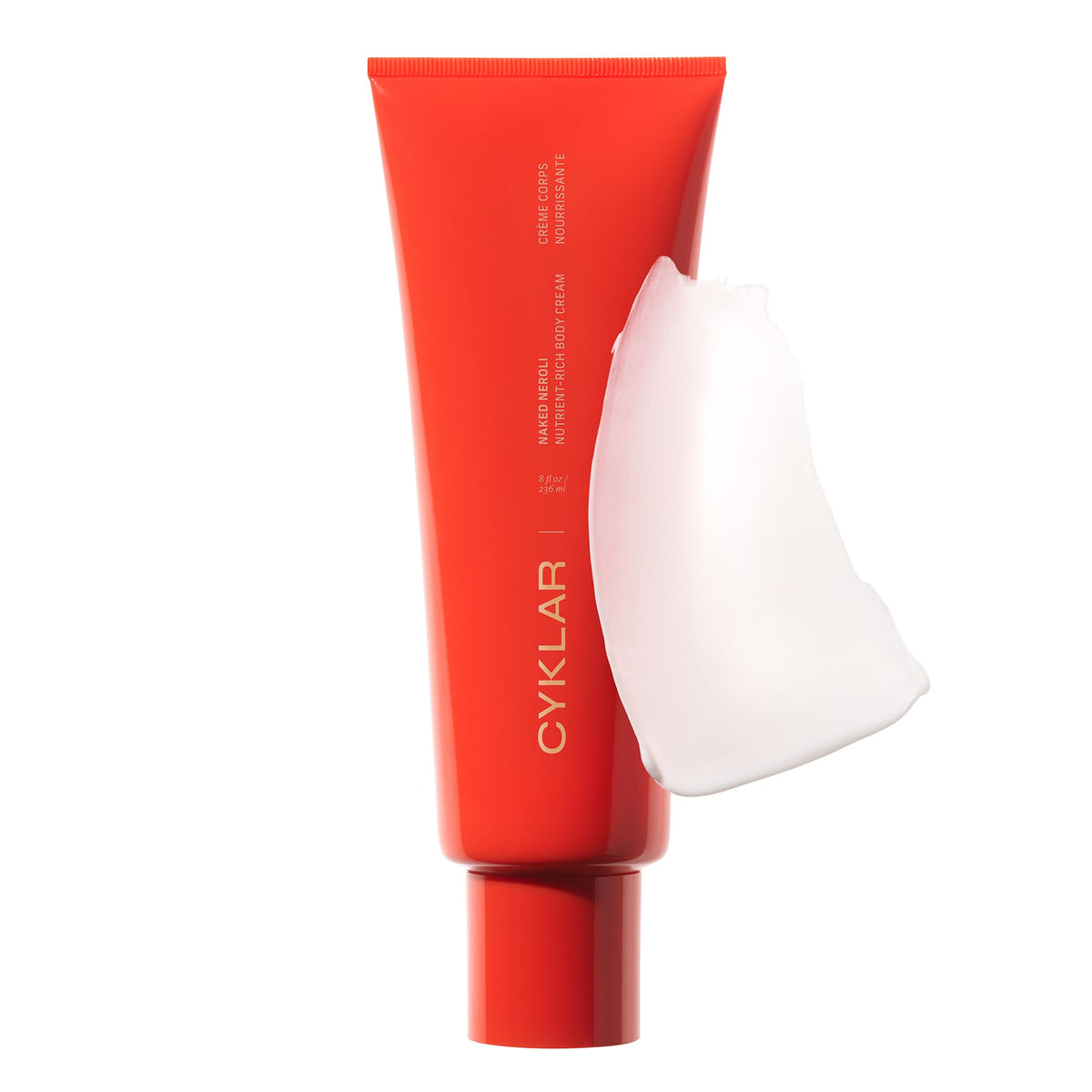 CYKLAR front tube showing Naked Neroli packaging and calming benefit