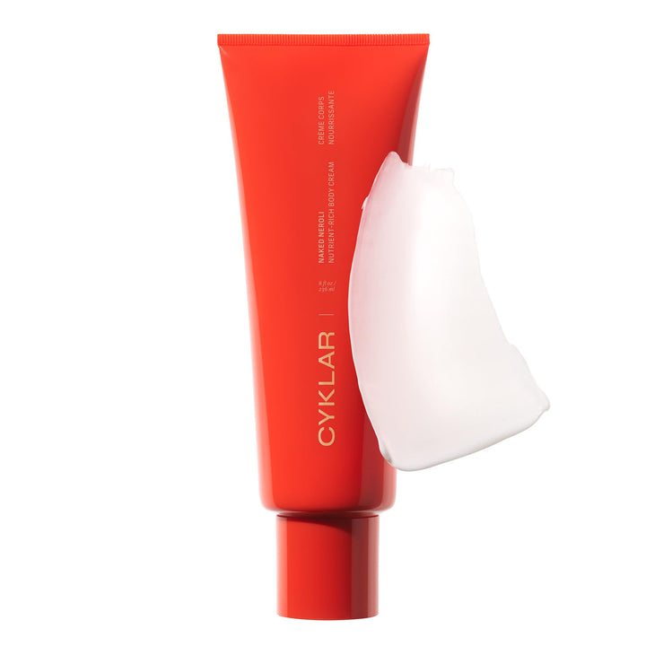 CYKLAR front tube showing Naked Neroli packaging and calming benefit