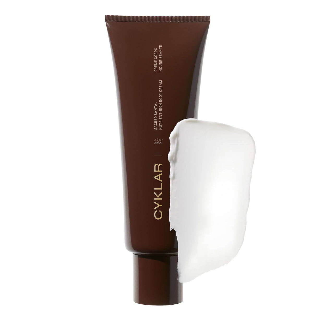 CYKLAR front tube showing Sacred Santal packaging and easy dispensing benefit
