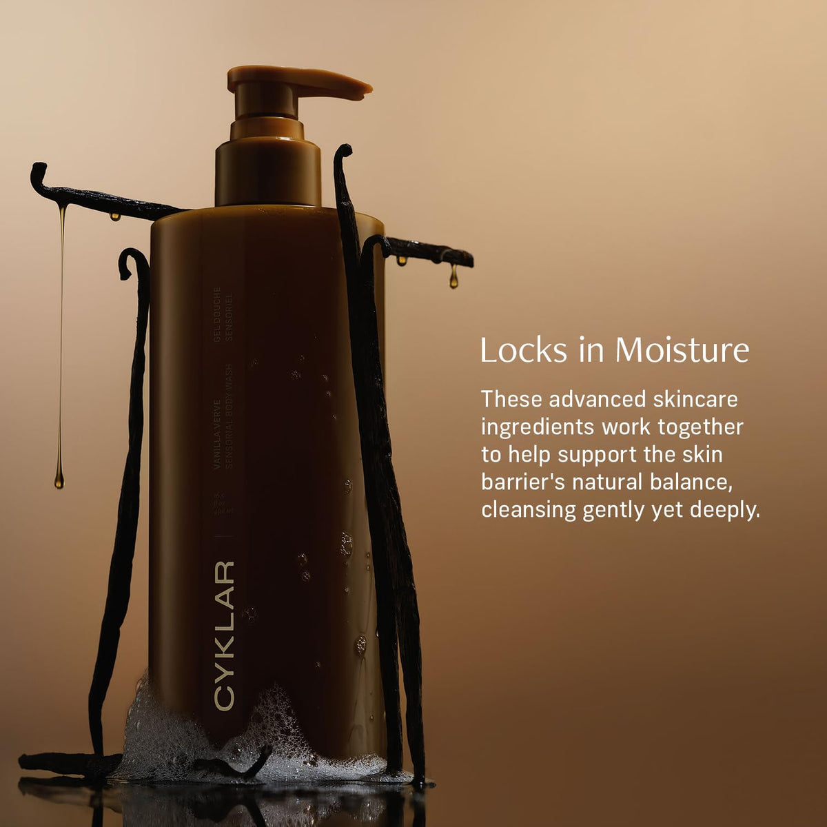 CYKLAR rich lather texture on hand showing creamy foam and gentle cleansing benefit: soft skin