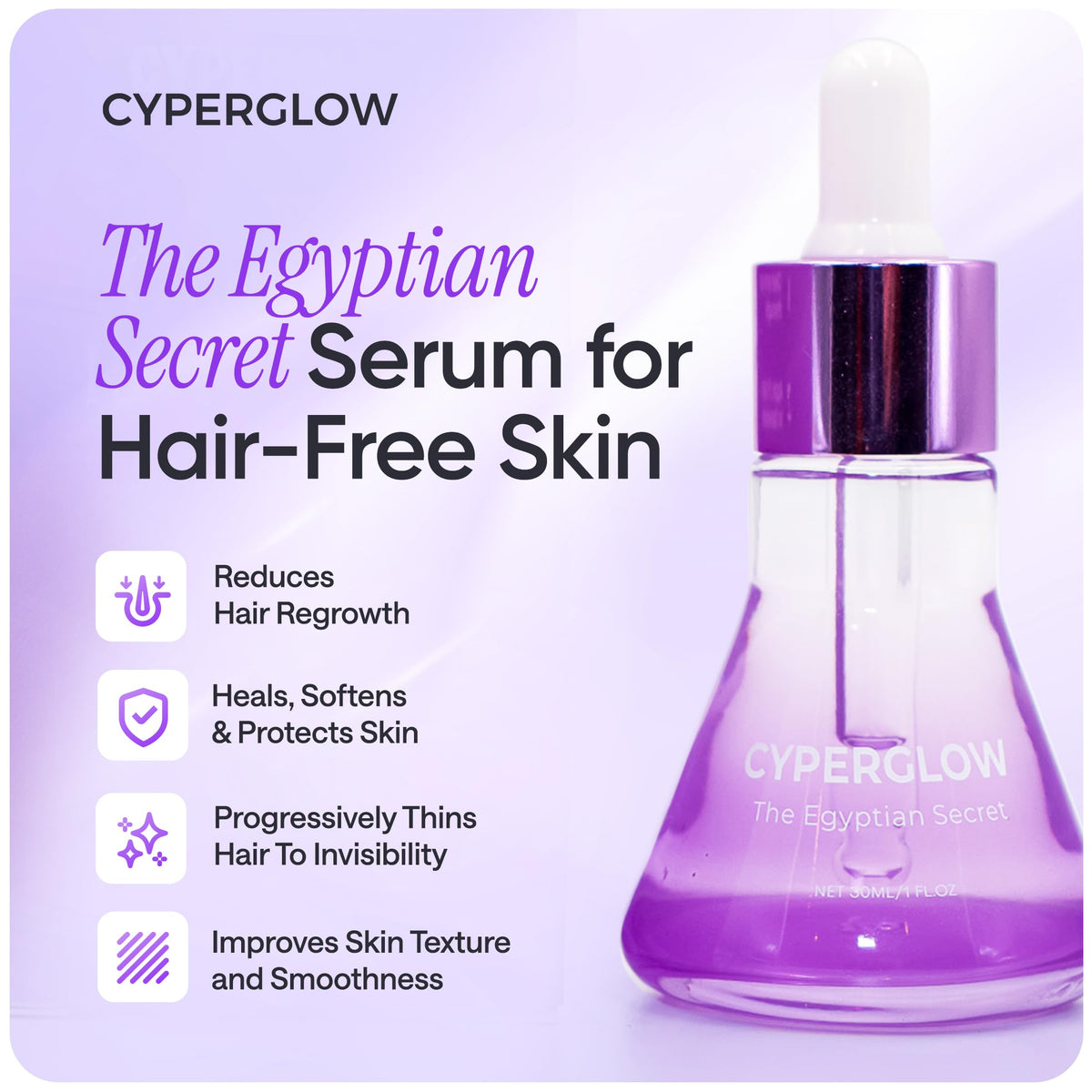 CYPERGLOW dropper dispensing oil highlighting precise application benefit