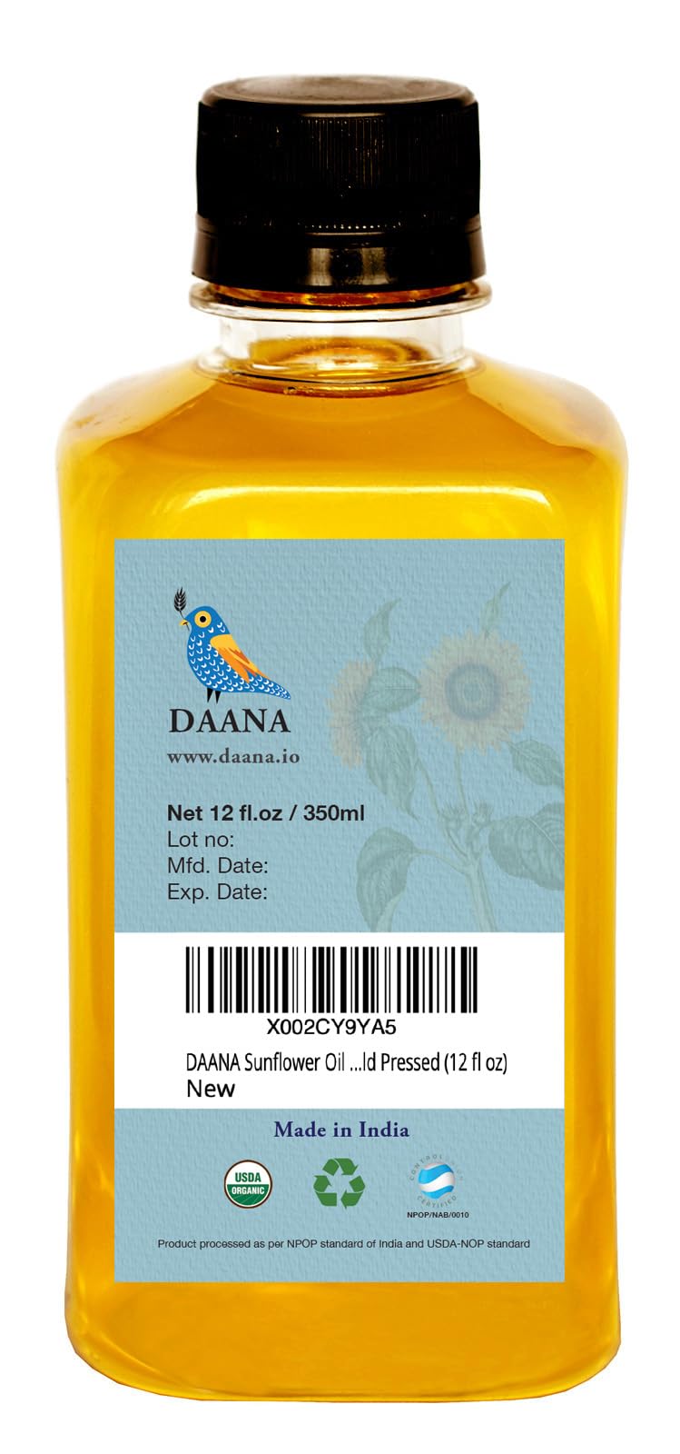 DAANA label close-up displaying USDA organic and cold-pressed info