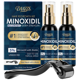 DAAZZS front packaging showing 5% minoxidil spray and kit benefit